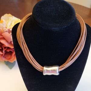 925 Leather Band String Necklace Chunky Slide Pendant Statement Boho Casual 16"